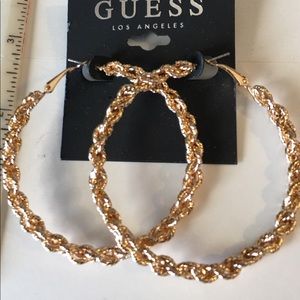 New Guess gold-tone twist hoop earrings